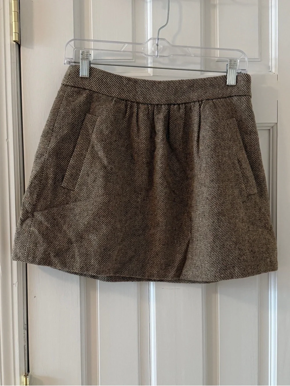 J. CREW Women’s Light Brown 100% Wool Side Pocket Mini Skirt Size 0